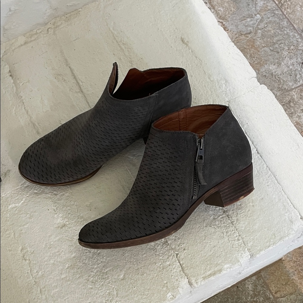 Lucky Brand Gray Suede Leather Ankle Boots